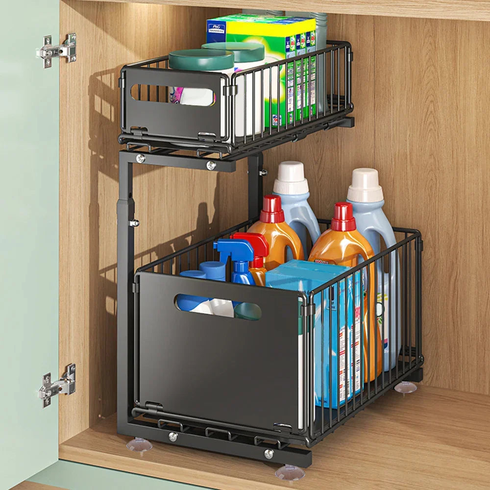 Under-Sink Organizer 2-Tier Pull-Out Carbon Steel