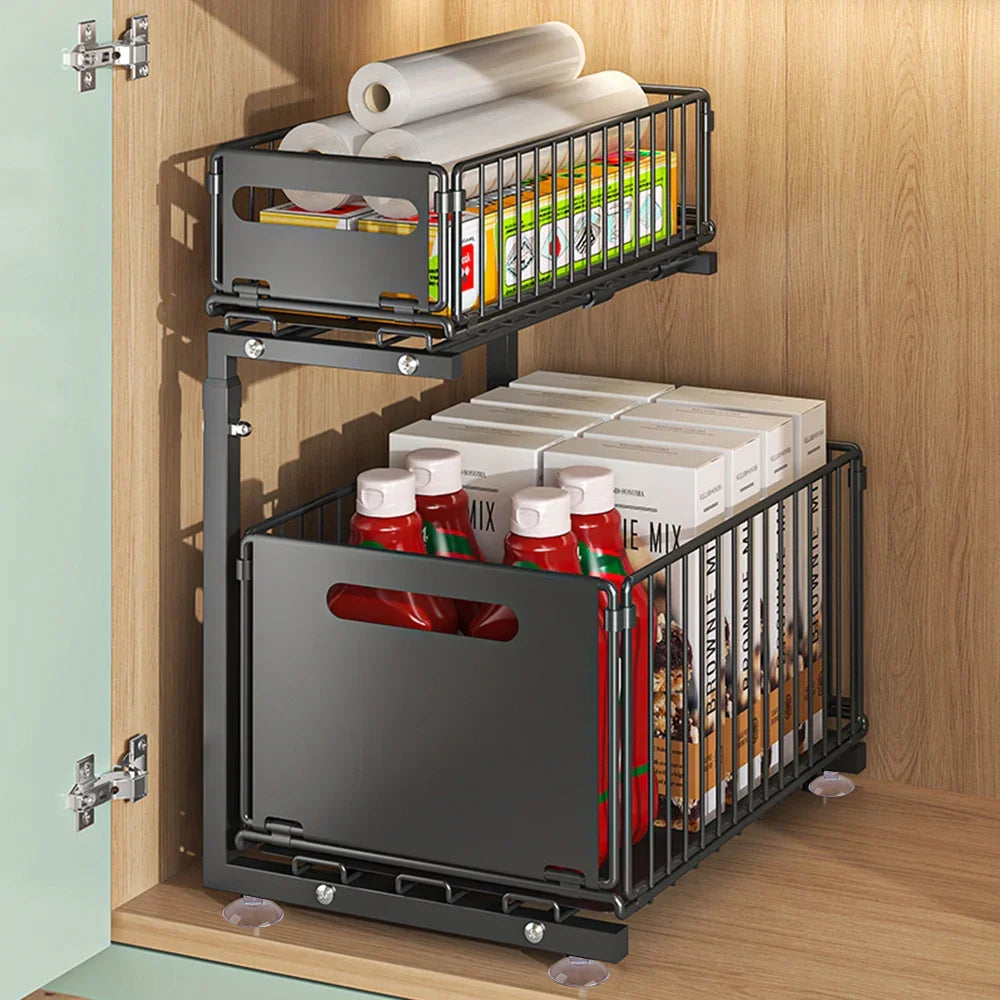 Under-Sink Organizer 2-Tier Pull-Out Carbon Steel