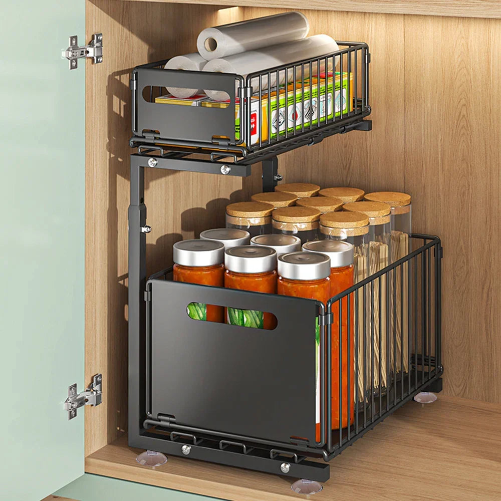 Under-Sink Organizer 2-Tier Pull-Out Carbon Steel