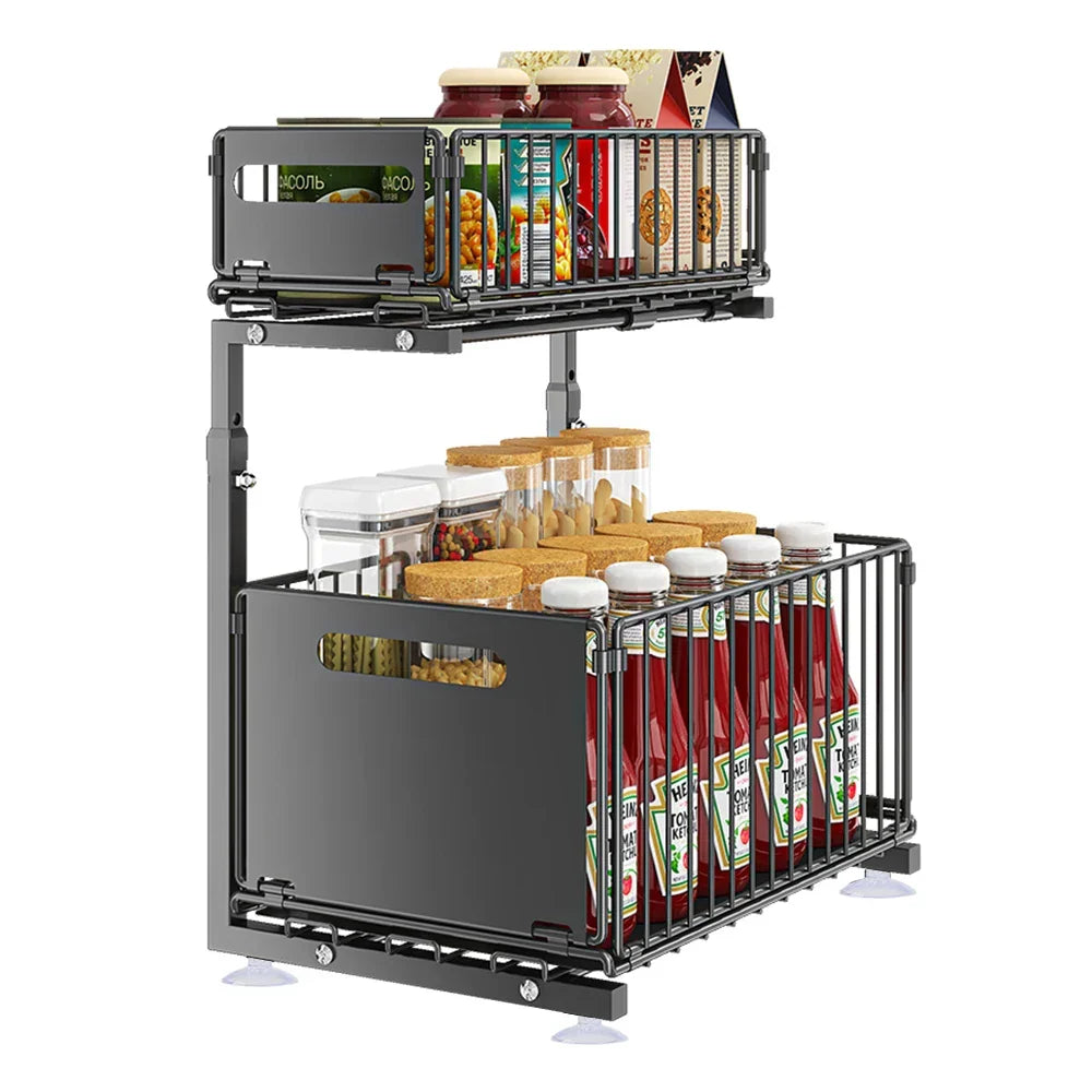 Under-Sink Organizer 2-Tier Pull-Out Carbon Steel