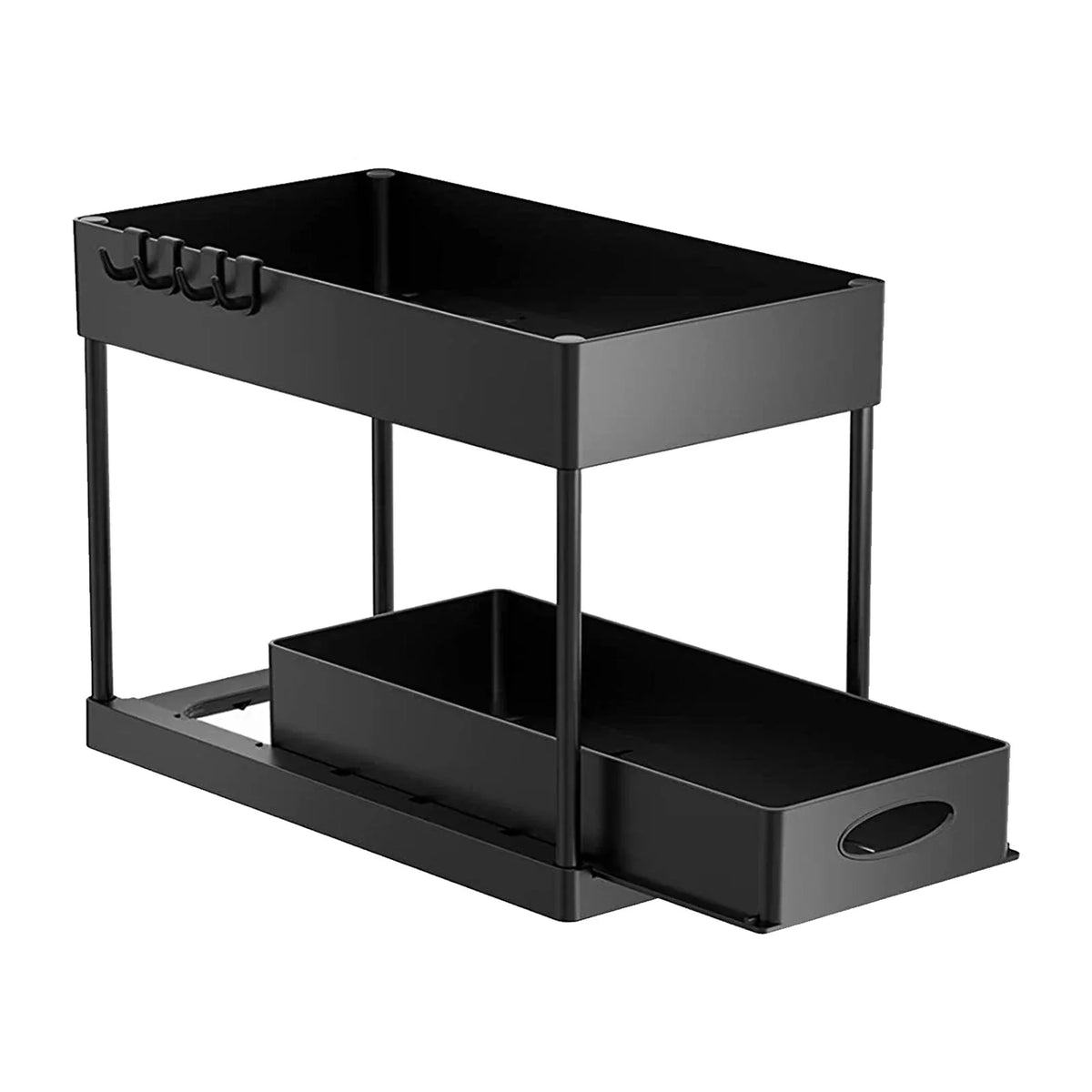 Under Sink Organizer Rack Pull-Out Drawers & Built-In Hooks