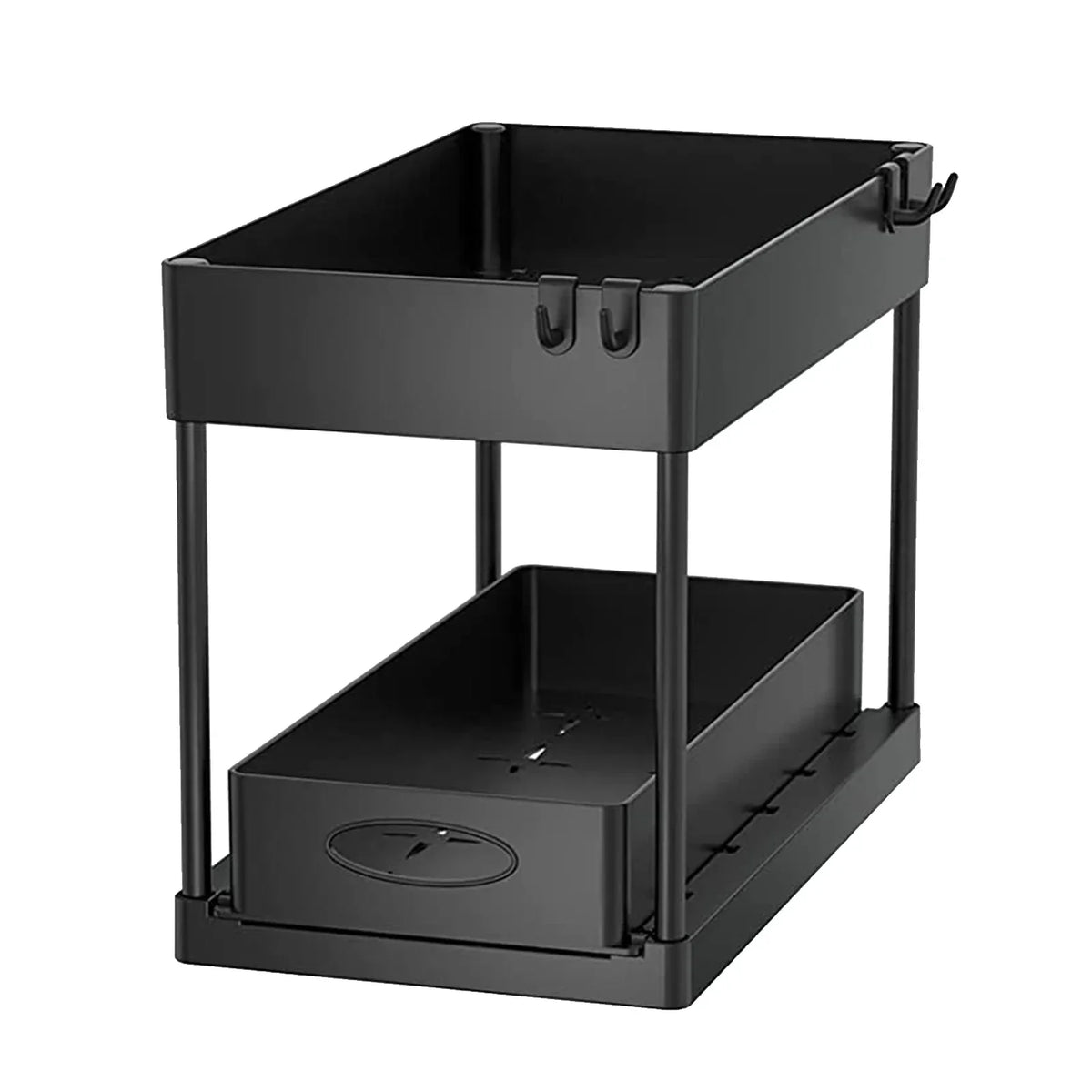 Under Sink Organizer Rack Pull-Out Drawers & Built-In Hooks