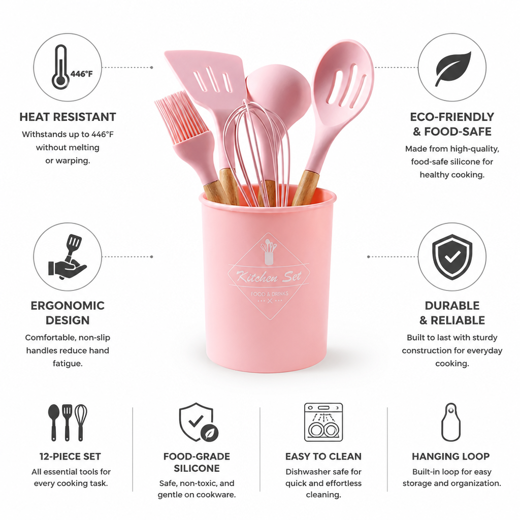 Utensil Set Heat-Resistant Silicone 12-Piece