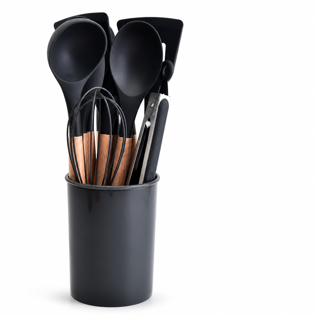 Utensil Set Heat-Resistant Silicone Wooden Handles Set of 12