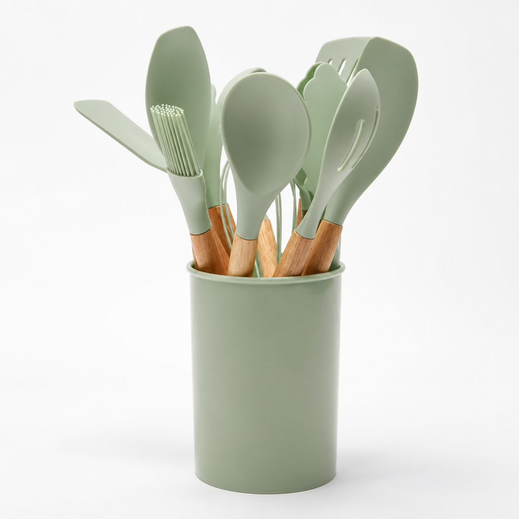 Utensil Set Heat-Resistant Silicone Wooden Handles Set of 12