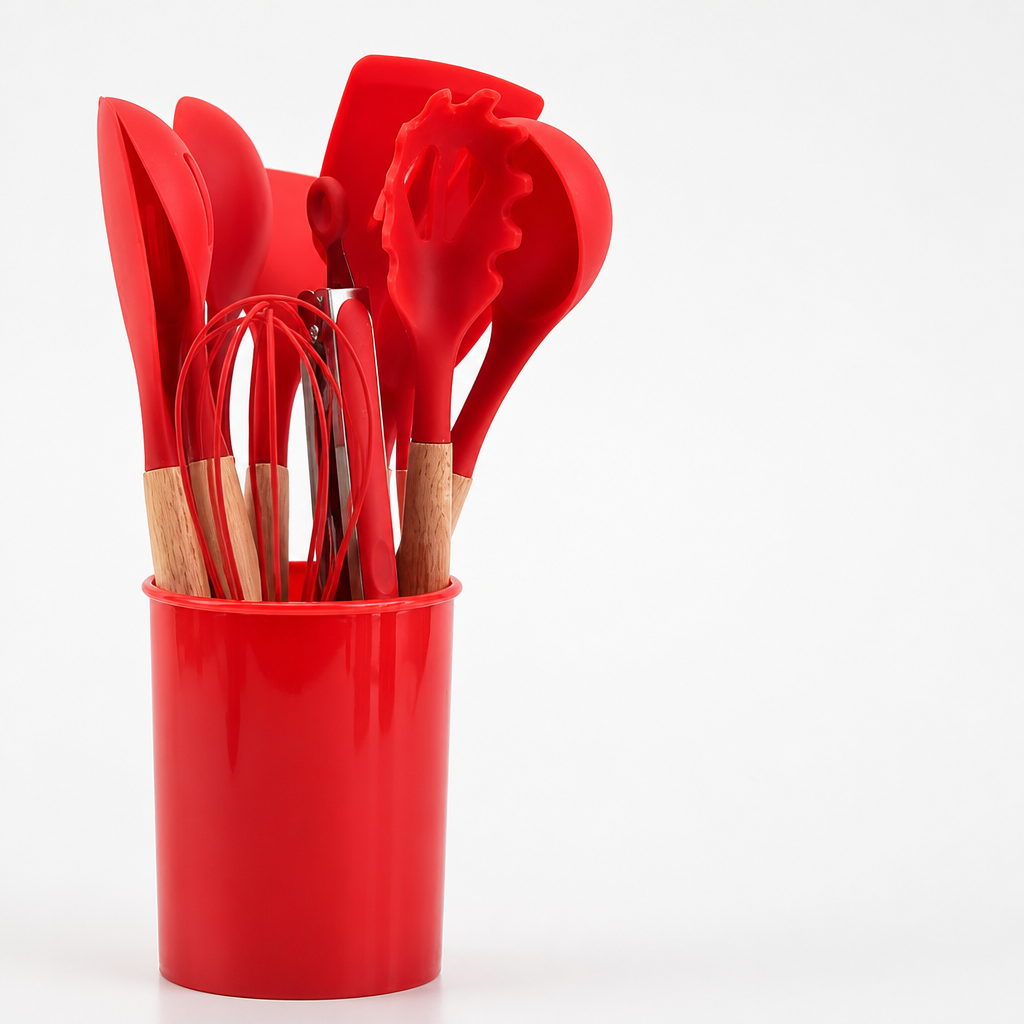 Utensil Set Heat-Resistant Silicone Wooden Handles Set of 12