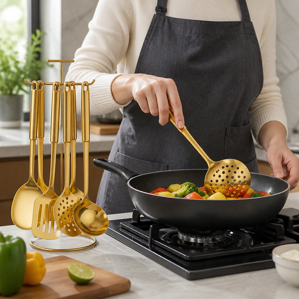 Utensil Set Stainless Steel Heat-Resistant Ergonomic Handles