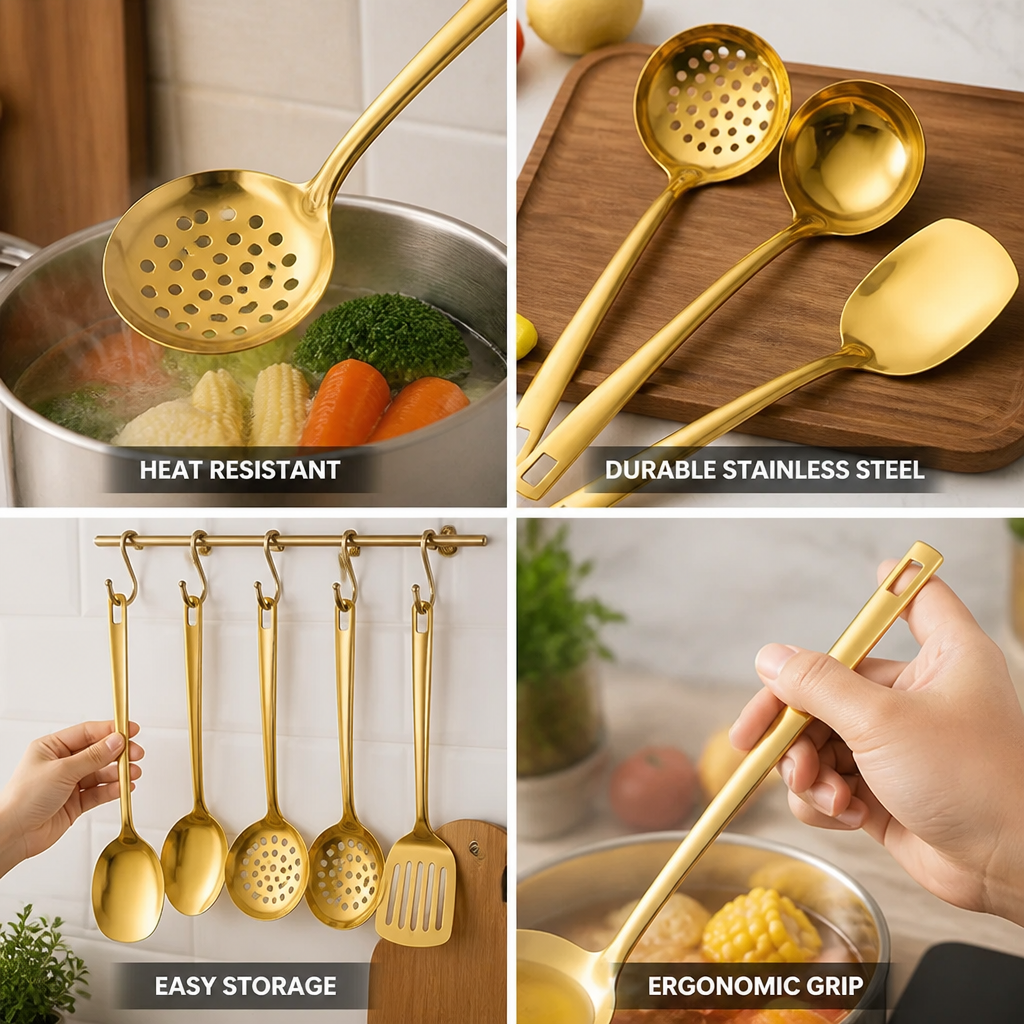Utensil Set Stainless Steel Heat-Resistant Ergonomic Handles
