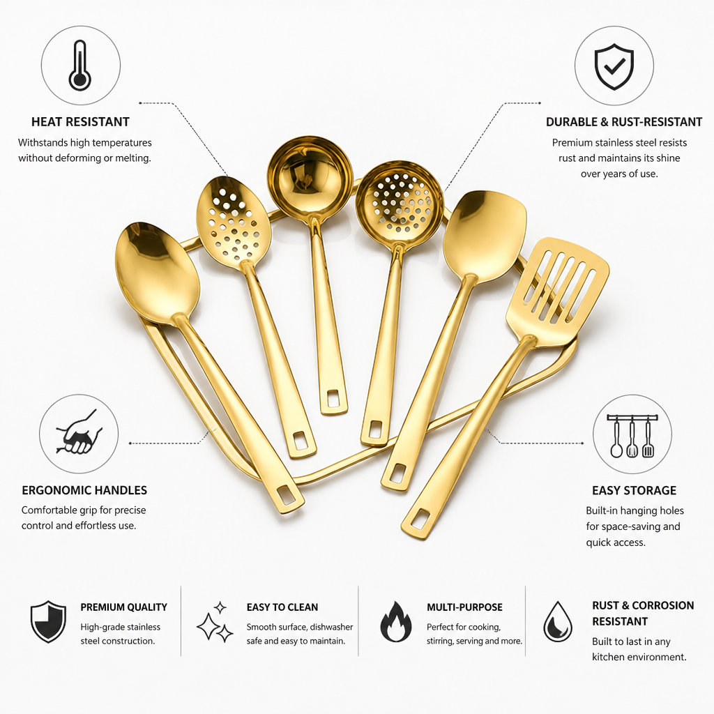 Utensil Set Stainless Steel Heat-Resistant Ergonomic Handles