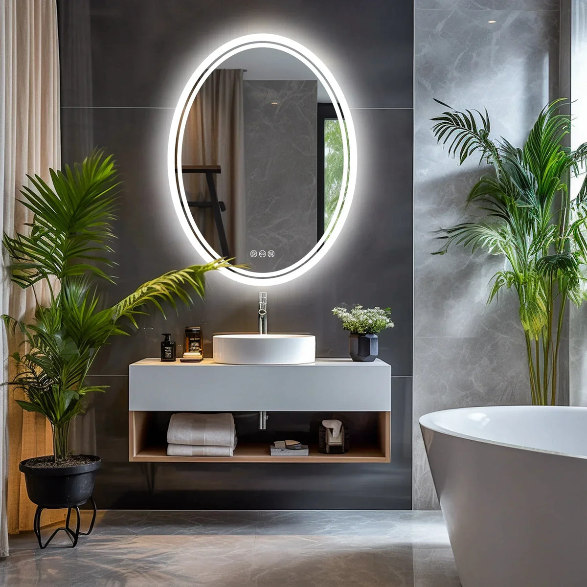 Vanity Mirror Round LED Dimmable Touch Anti-Fog