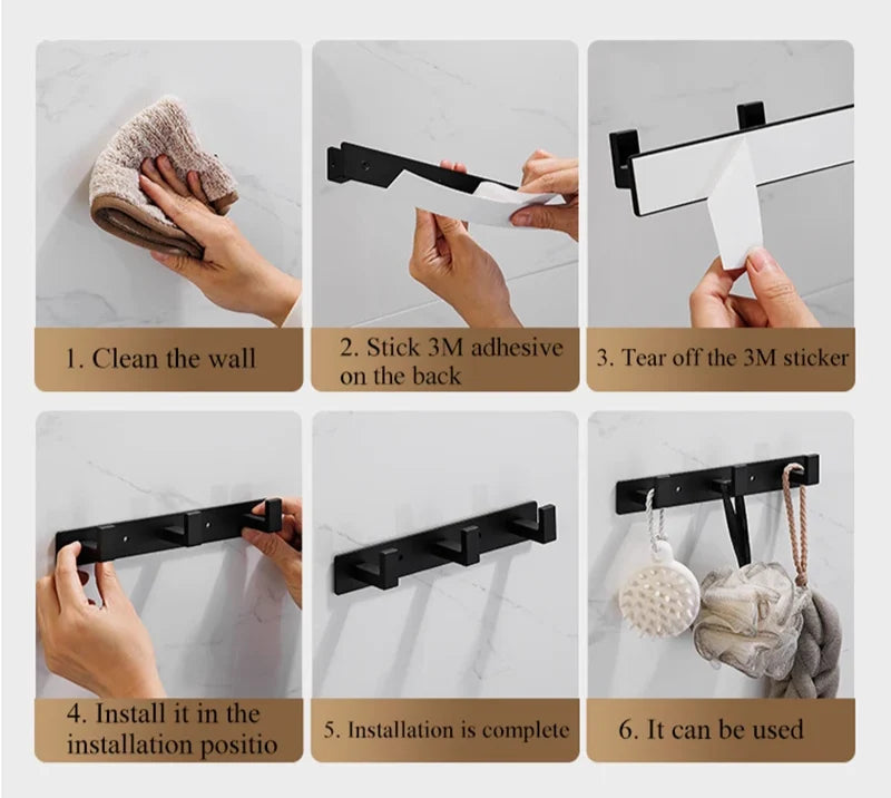 Wall Coat Rack Stainless Steel Space-Saving 3-5 Hooks