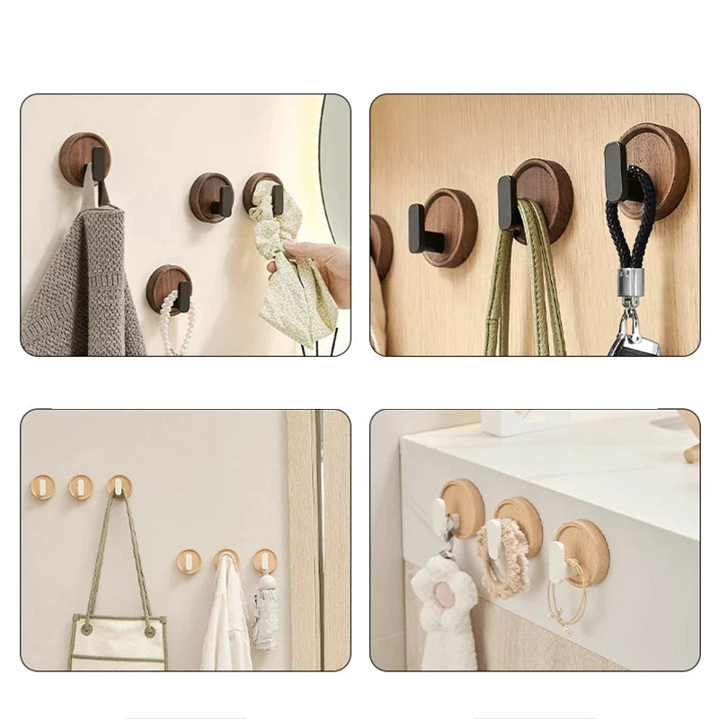 Wall Hook Organizer Solid Walnut No-Drill Mounting