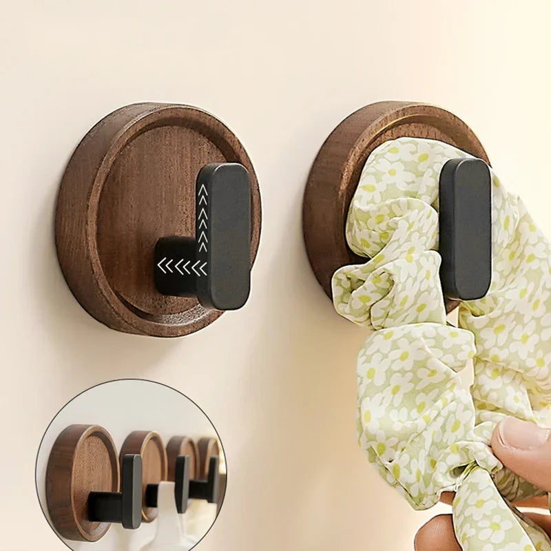 Wall Hook Organizer Solid Walnut No-Drill Mounting