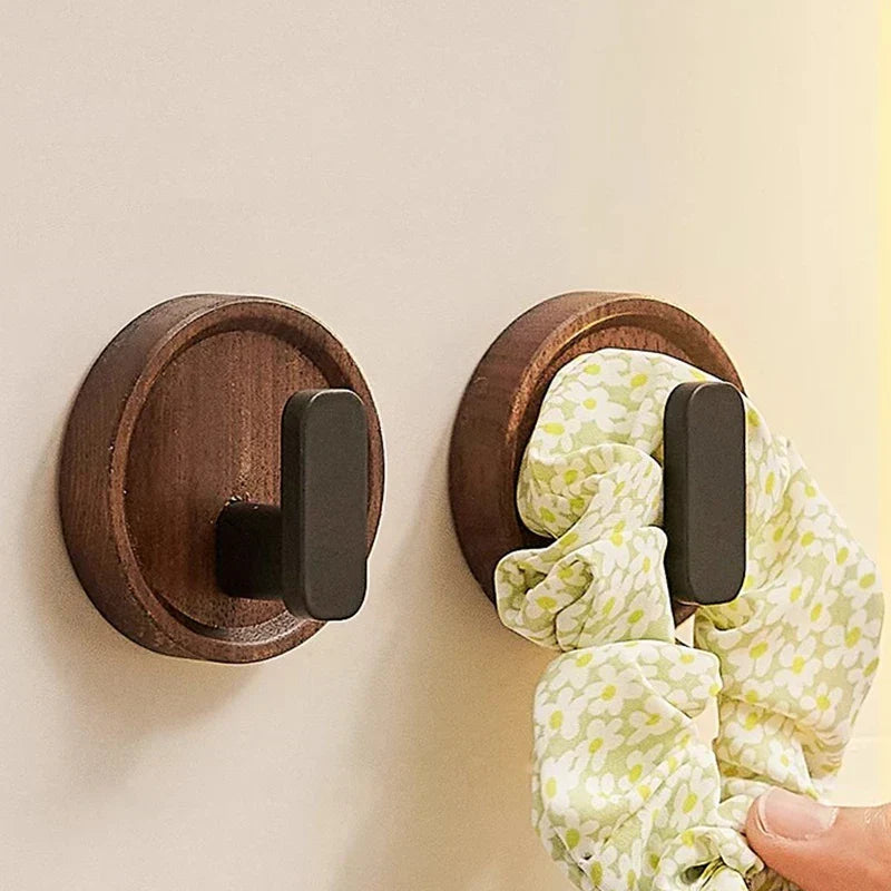 Wall Hook Organizer Solid Walnut No-Drill Mounting
