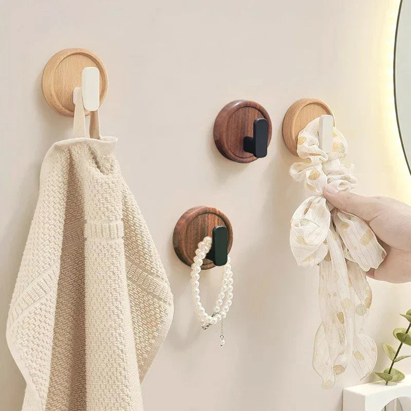 Wall Hook Organizer Solid Walnut No-Drill Mounting