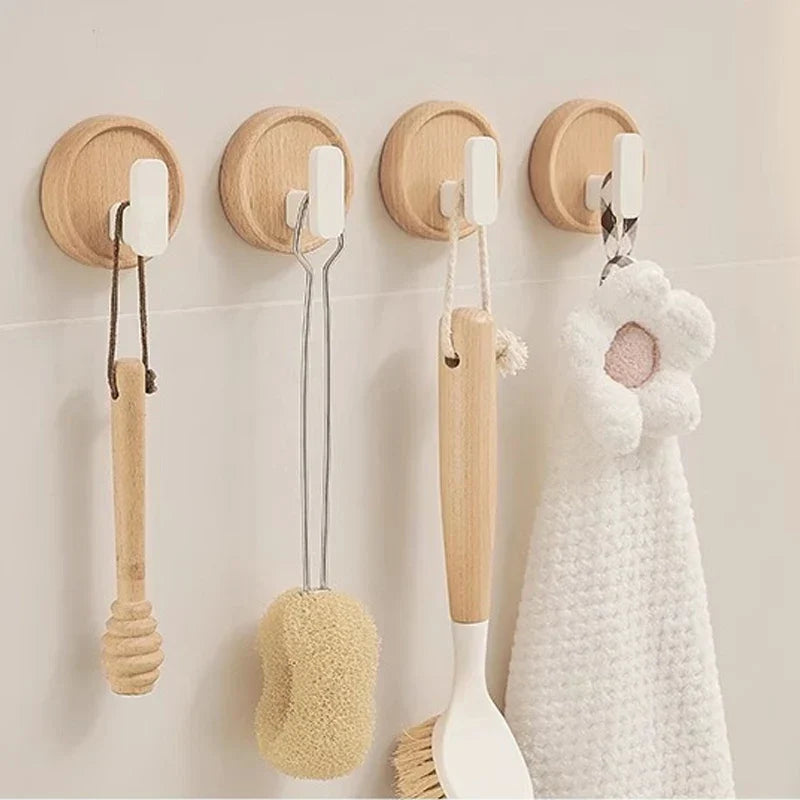 Wall Hook Organizer Solid Walnut No-Drill Mounting