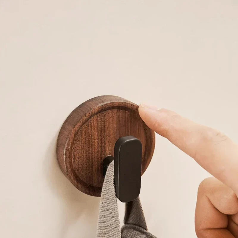 Wall Hook Organizer Solid Walnut No-Drill Mounting