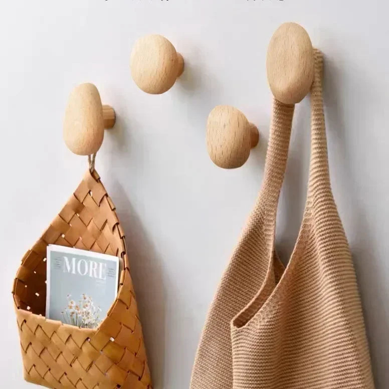 Wall Hook Solid Wood No-Drill Adhesive