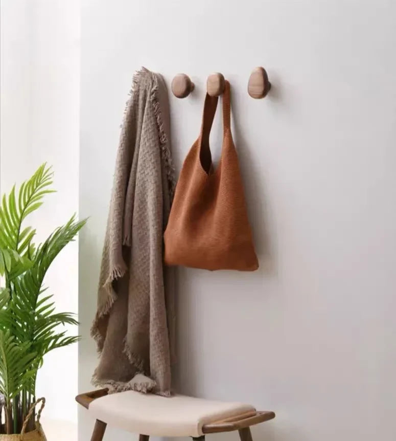 Wall Hook Solid Wood No-Drill Adhesive