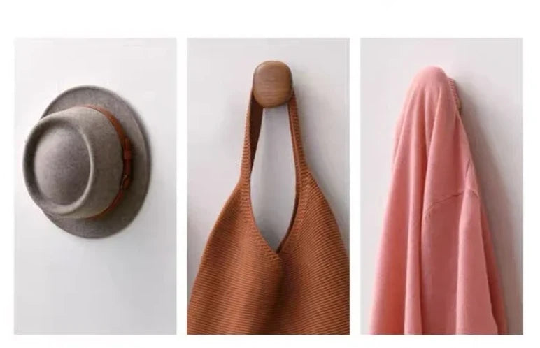 Wall Hook Solid Wood No-Drill Adhesive