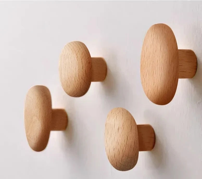 Wall Hook Solid Wood No-Drill Adhesive