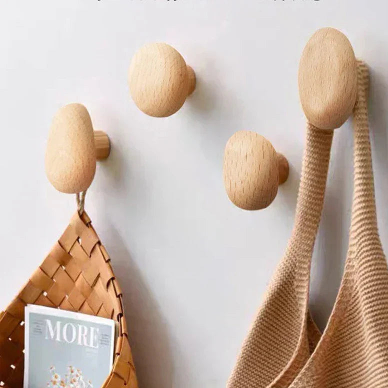 Wall Hook Solid Wood No-Drill Adhesive