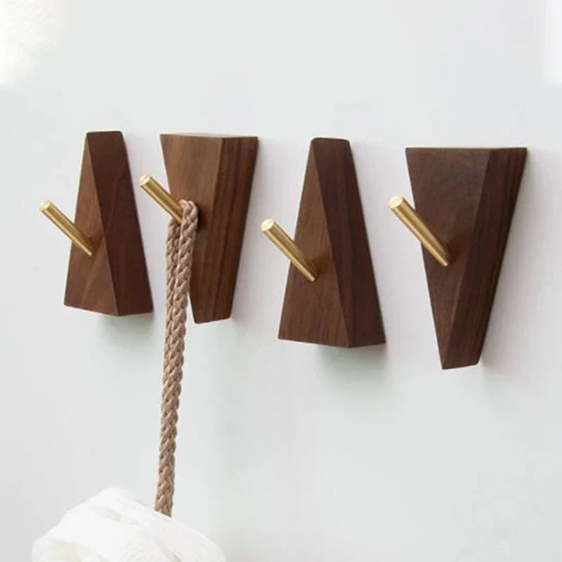 Wall Hook Triangular Solid Wood & Brass
