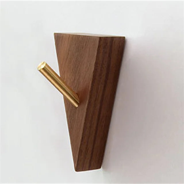 Wall Hook Triangular Solid Wood & Brass