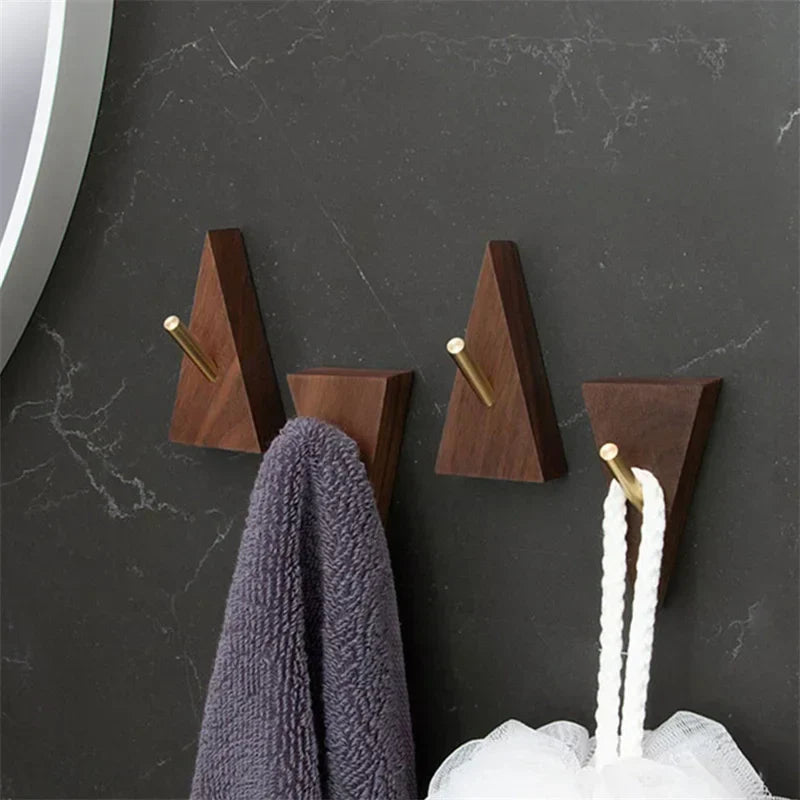 Wall Hook Triangular Solid Wood & Brass