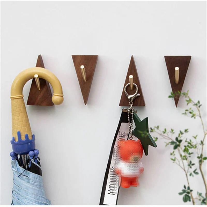 Wall Hook Triangular Solid Wood & Brass