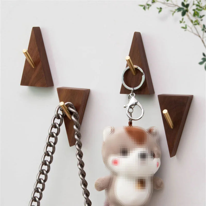 Wall Hook Triangular Solid Wood & Brass