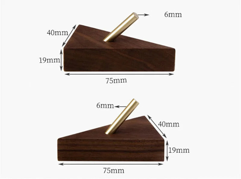 Wall Hook Triangular Solid Wood & Brass