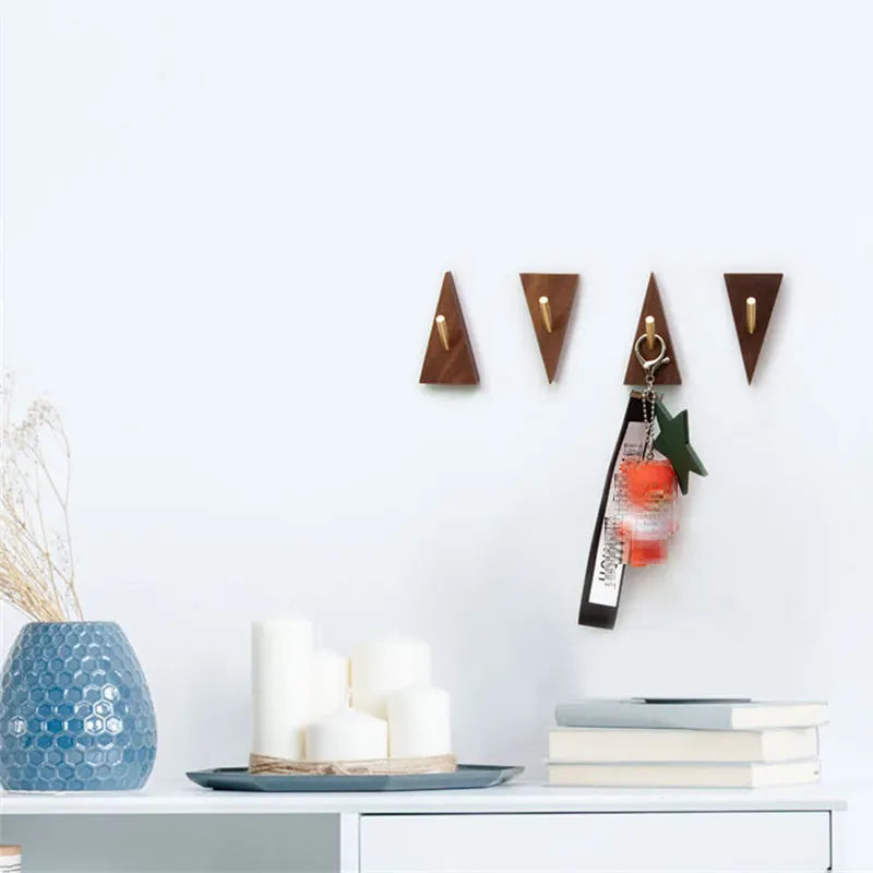 Wall Hook Triangular Solid Wood & Brass