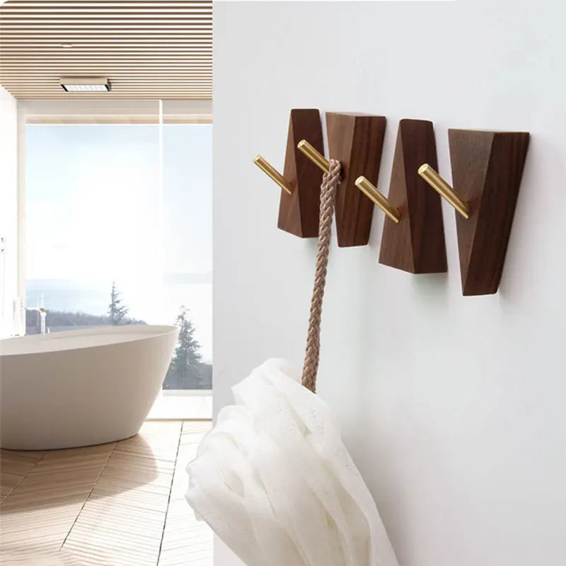 Wall Hook Triangular Solid Wood & Brass