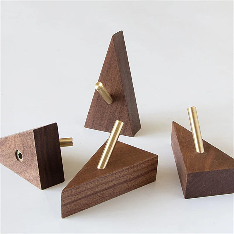 Wall Hook Triangular Solid Wood & Brass