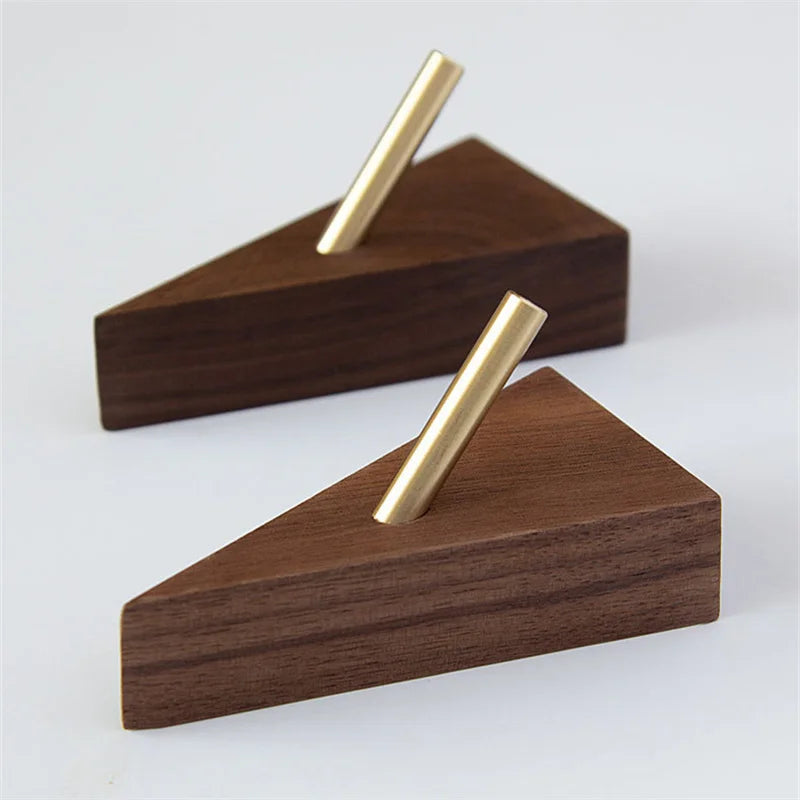 Wall Hook Triangular Solid Wood & Brass