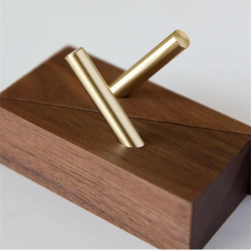 Wall Hook Triangular Solid Wood & Brass