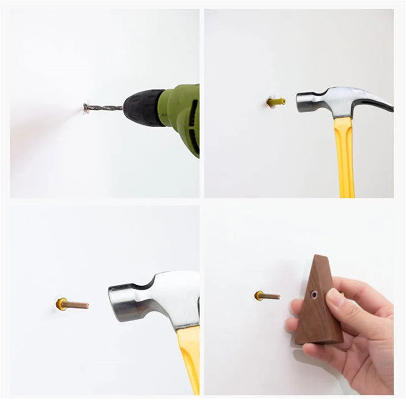 Wall Hook Triangular Solid Wood & Brass
