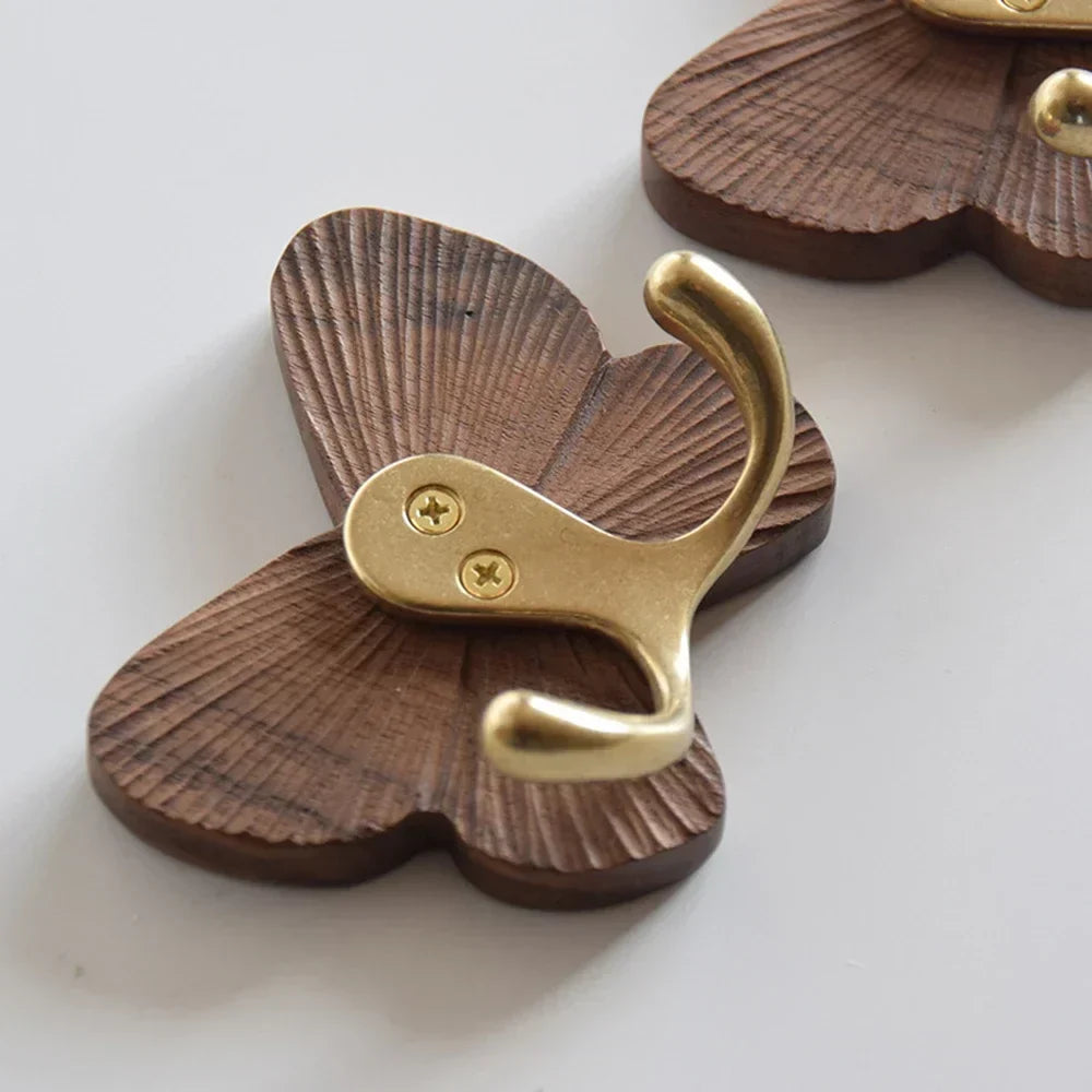 Wall Hooks Solid Walnut Butterfly No Drill