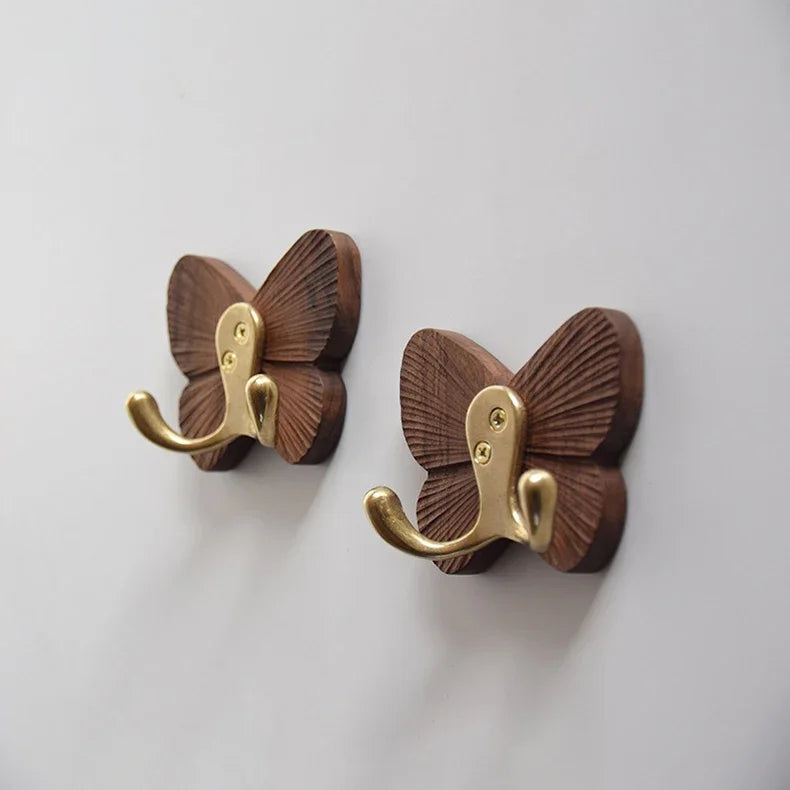 Wall Hooks Solid Walnut Butterfly No Drill