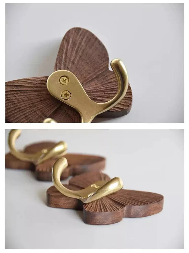Wall Hooks Solid Walnut Butterfly No Drill