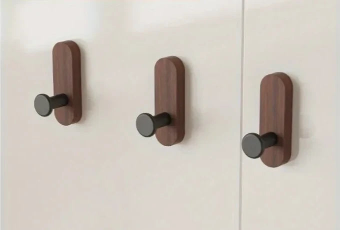 Wall Hooks Walnut Wood Self-Adhesive 2 Or 5 Pack