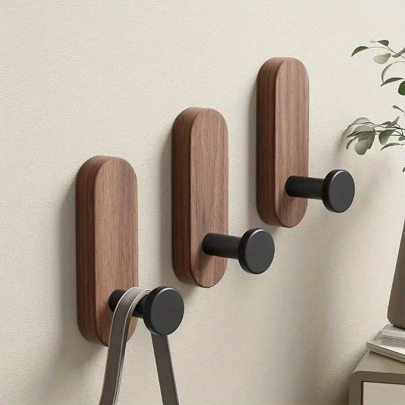 Wall Hooks Walnut Wood Self-Adhesive 2 Or 5 Pack