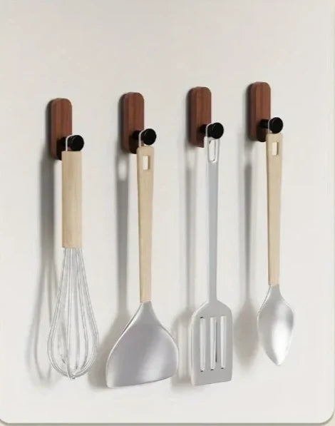 Wall Hooks Walnut Wood Self-Adhesive 2 Or 5 Pack
