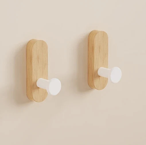 Wall Hooks Walnut Wood Self-Adhesive 2 Or 5 Pack