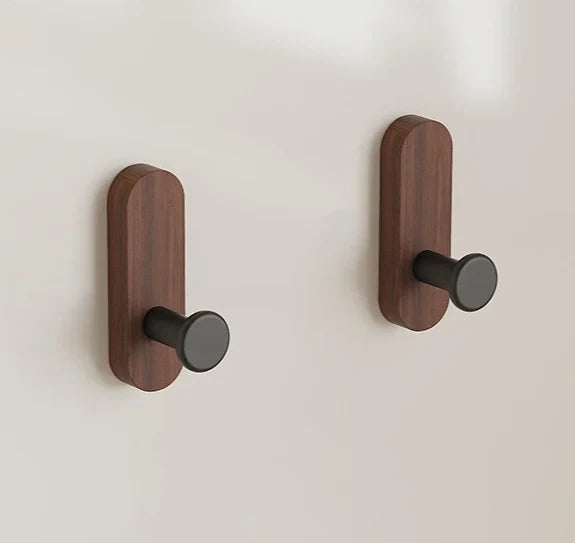 Wall Hooks Walnut Wood Self-Adhesive 2 Or 5 Pack