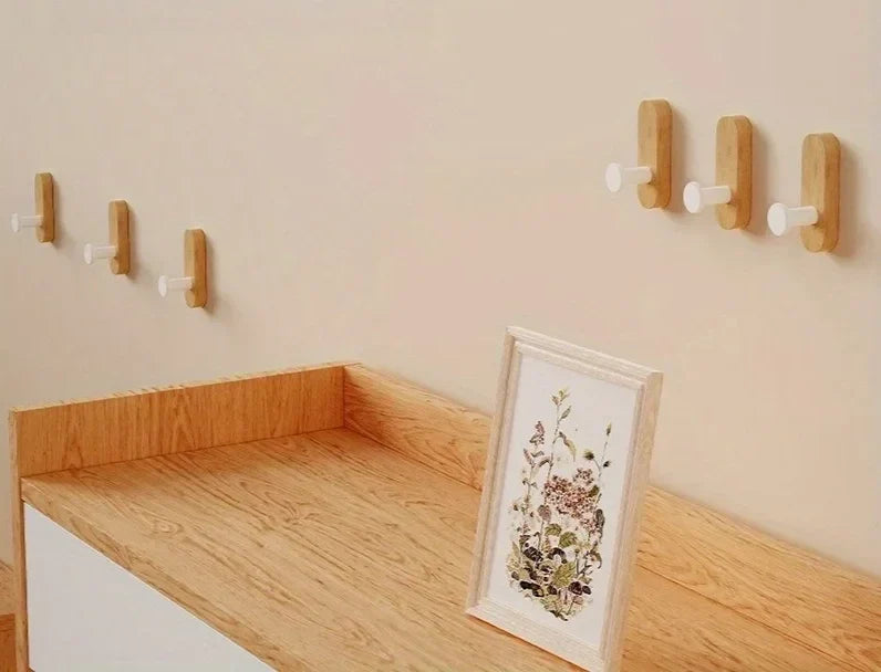 Wall Hooks Walnut Wood Self-Adhesive 2 Or 5 Pack