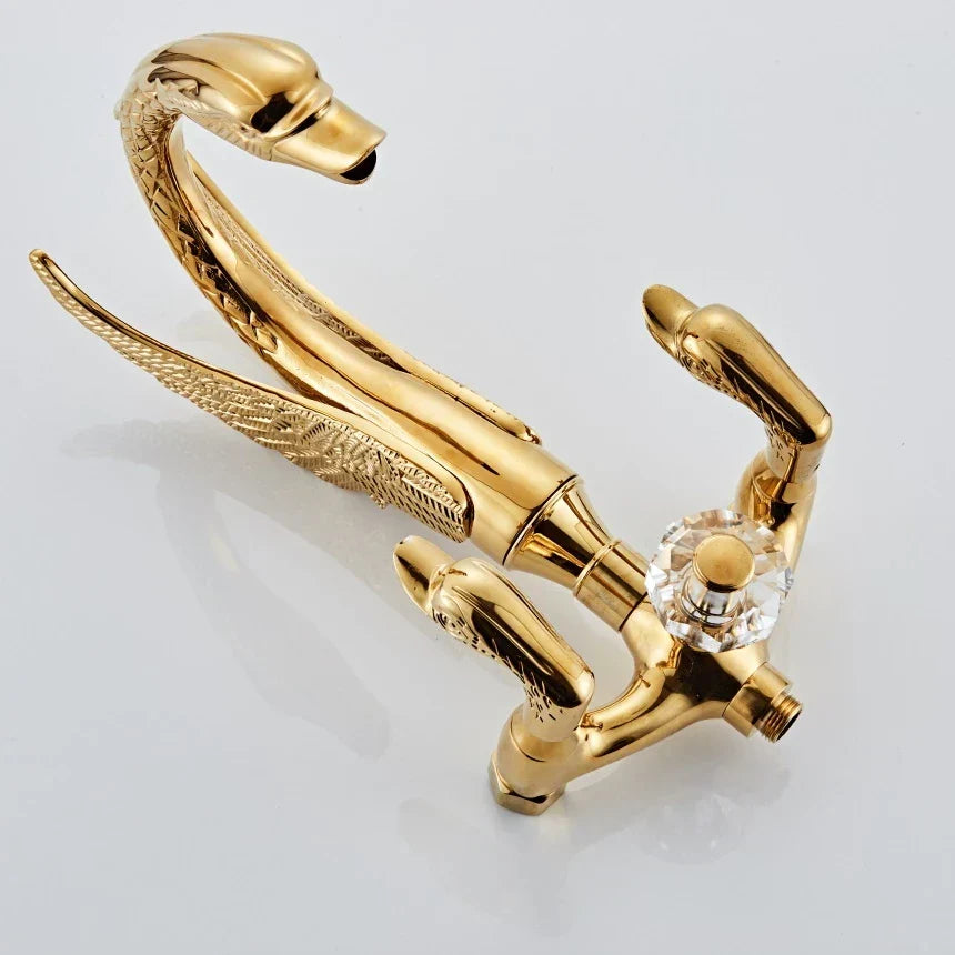 Wall-Mount Bath & Shower Faucet Dual Handle Solid Brass