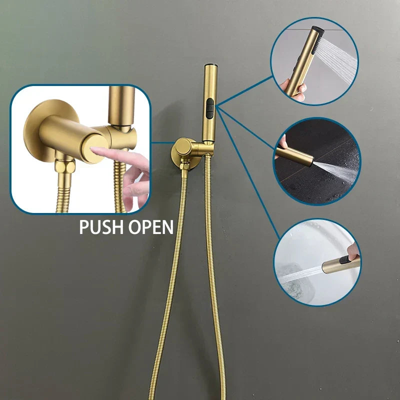 Wall-Mount Bidet Faucet 3-in-1 Solid Brass Handheld Sprayer