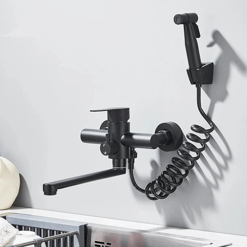 Wall-Mount Faucet 360° Swivel Pull-Out Spray
